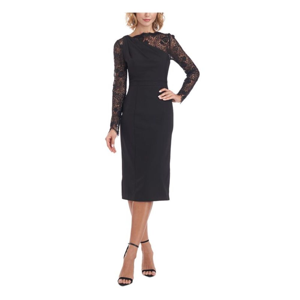 JS COLLECTION Womens Black Asymmetrical Long Sleeve Sheath Dress 14